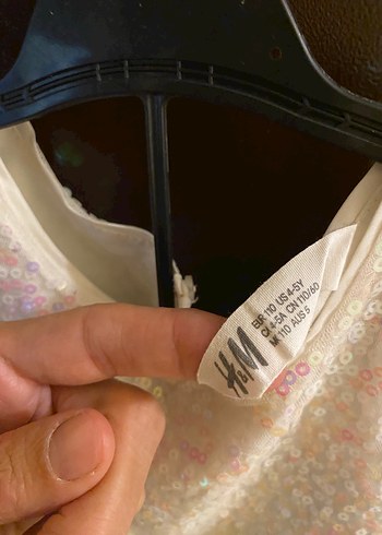 H&M Kız Çocuk Işıltılı Beyaz V Yaka Elbise