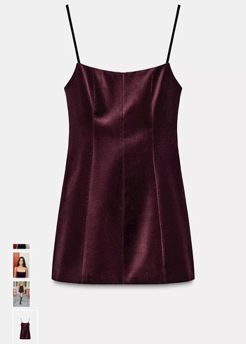 Zara kısa volümlü elbise şarap rengi - Görsel 4