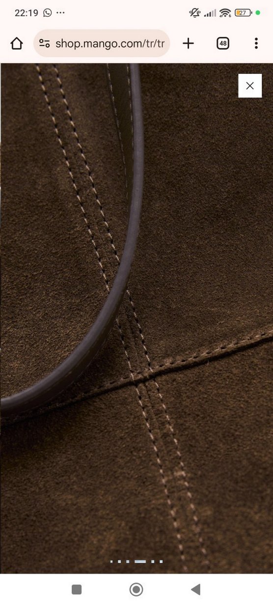 Mango süet deri shopper çanta - Görsel 3