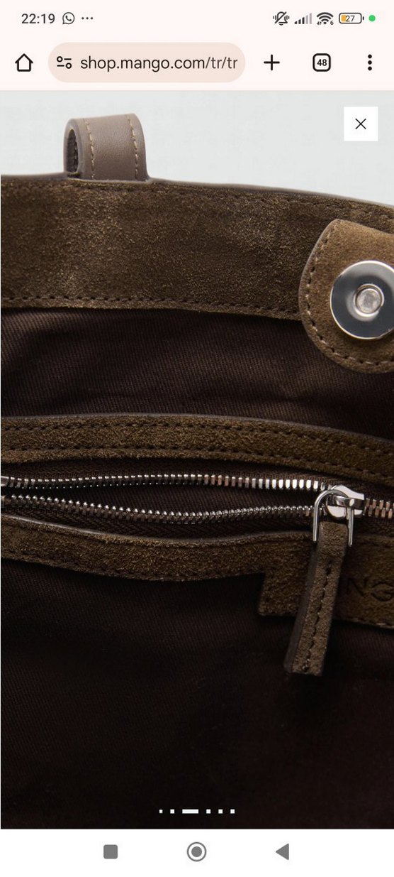 Mango süet deri shopper çanta - Görsel 2