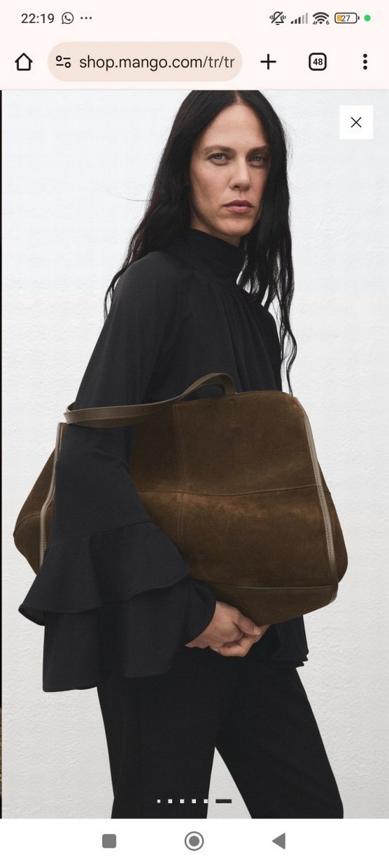 Mango süet deri shopper çanta - Görsel 5