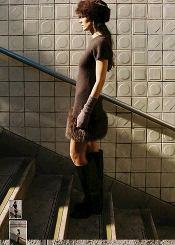 Zara suni kürk detaylı triko elbise - Görsel 2