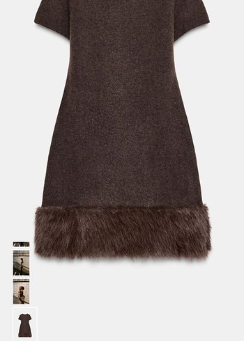 Zara suni kürk detaylı triko elbise - Görsel 3