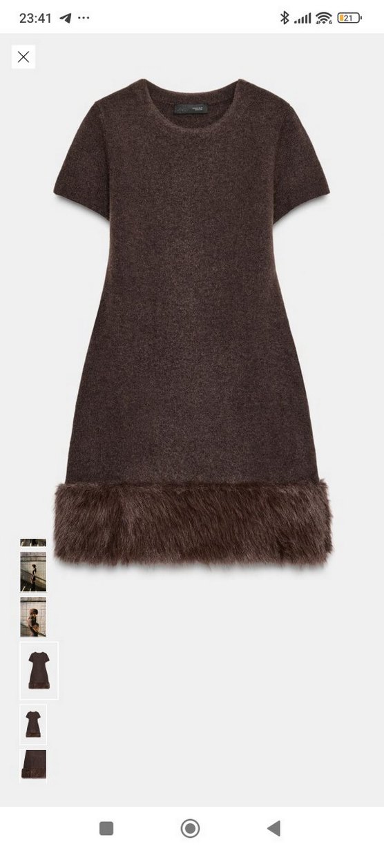 Zara suni kürk detaylı triko elbise - Görsel 3