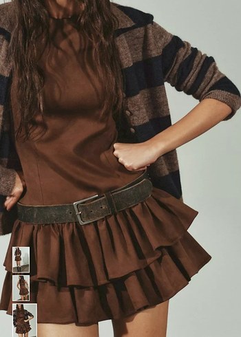 Zara kahverengi süet kolsuz elbise - Görsel 4