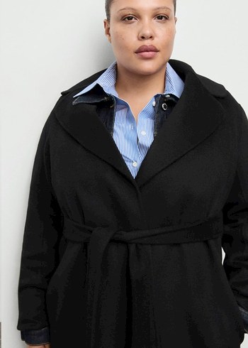 Mango el yapımı yün kemerli palto - Görsel 3