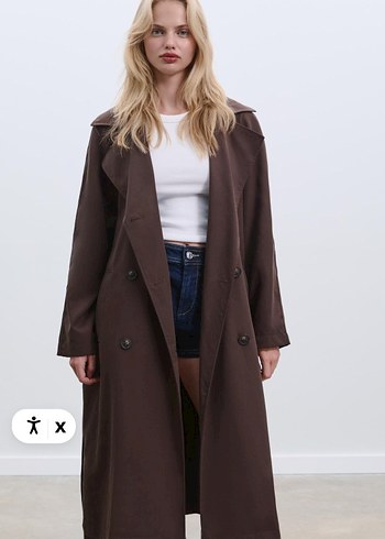Düğmeli Kahverengi Oversize Midi Kadın Trençkot