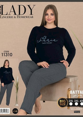 Siyah Baskılı Kadın Pijama Takımı, Uzun Kollu, Rahat Kesim