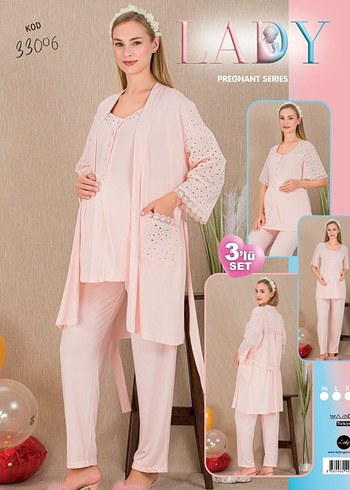 Nakışlı Beyaz Hamile Gecelik V Yaka - Görsel 4