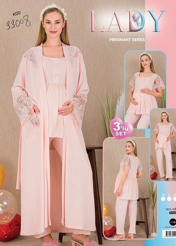 Nakışlı Beyaz Hamile Gecelik V Yaka - Görsel 2