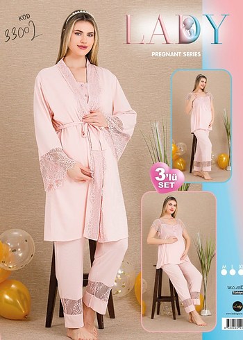 Nakışlı Beyaz Hamile Gecelik V Yaka - Görsel 3