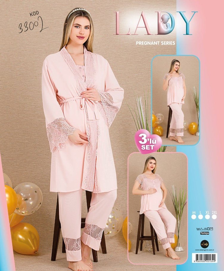 Nakışlı Beyaz Hamile Gecelik V Yaka - Görsel 3