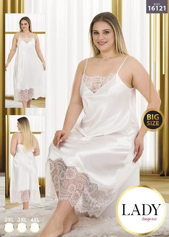 Kırmızı Nakışlı Uzun Askılı Büyük Beden Gecelik - Görsel 3