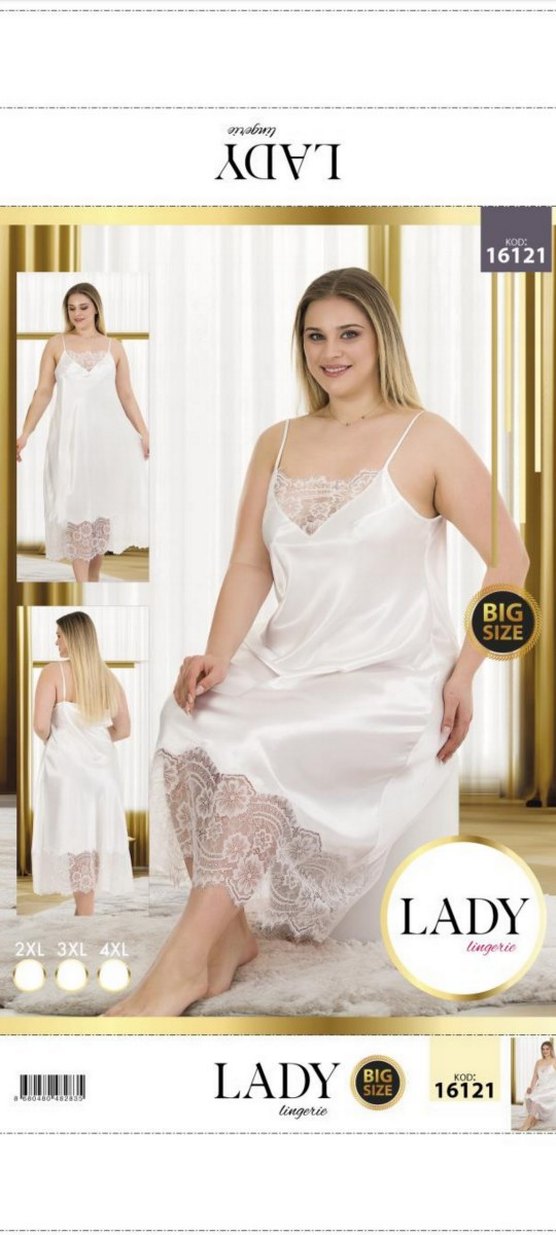 Kırmızı Nakışlı Uzun Askılı Büyük Beden Gecelik - Görsel 3