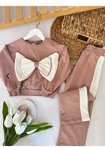 Pembe Fiyonk Detaylı Kız Eşofman Takımı - Görsel 2