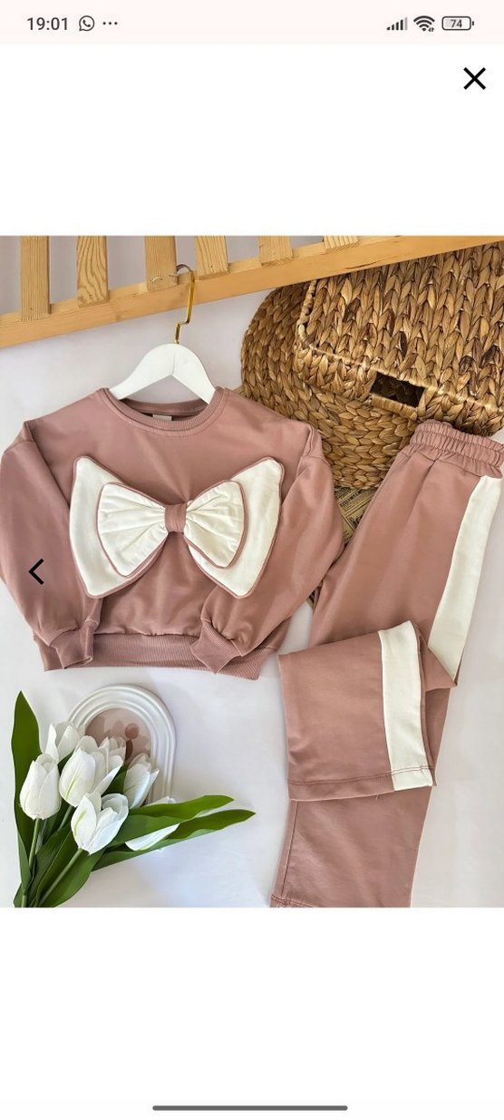 Pembe Fiyonk Detaylı Kız Eşofman Takımı - Görsel 2