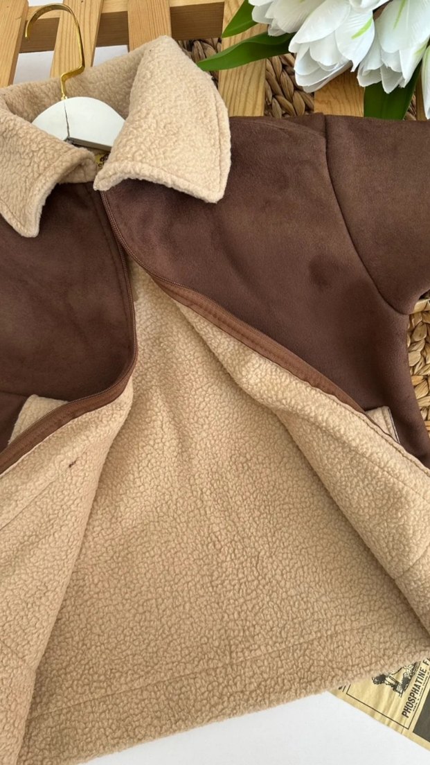 Kahverengi Erkek Çocuk Süet Kürk Detaylı Kaban - Görsel 4