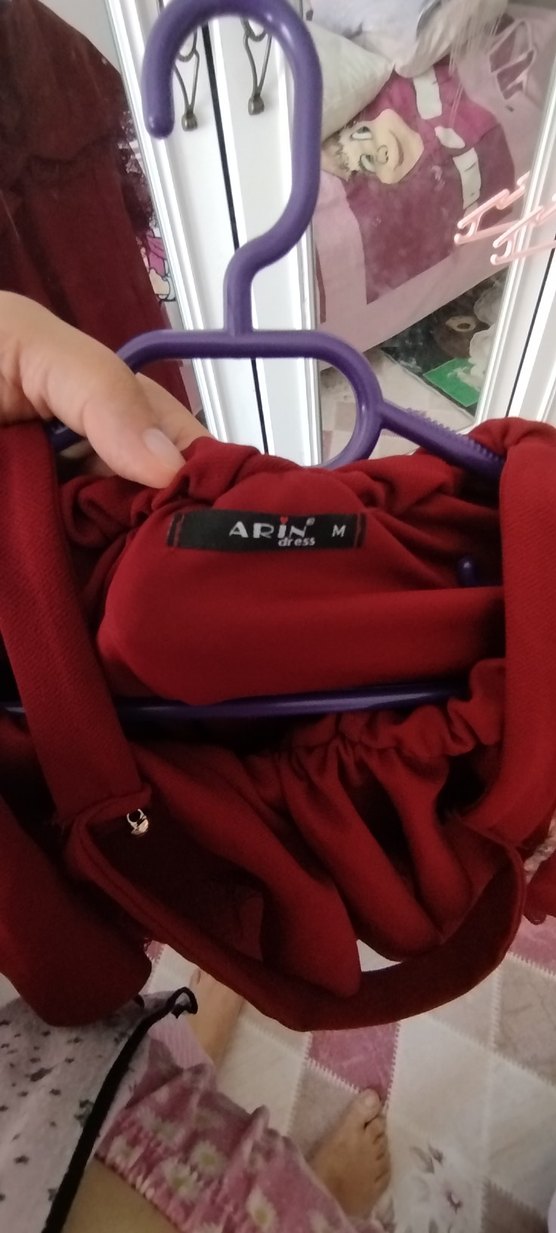 Bordo Uzun Straplez Fırfırlı Kadın Abiye - Görsel 4