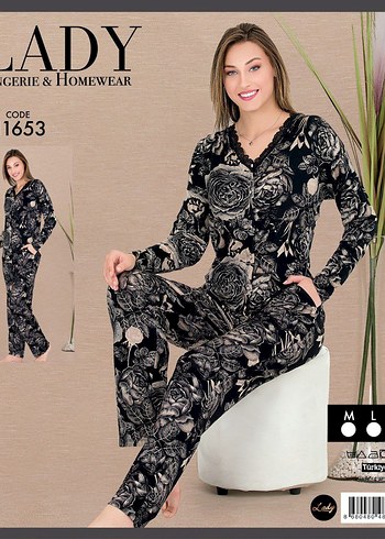 xl Beden Diger Siyah Desenli Kadın Pijama Takımı