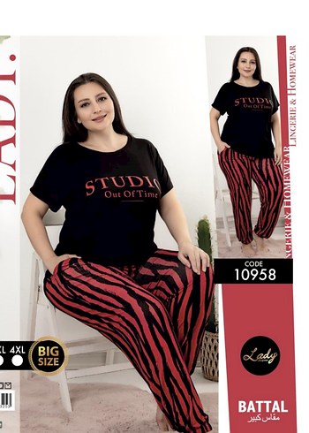 Büyük Beden Siyah Zebra Desenli Kısa Kollu Pijama