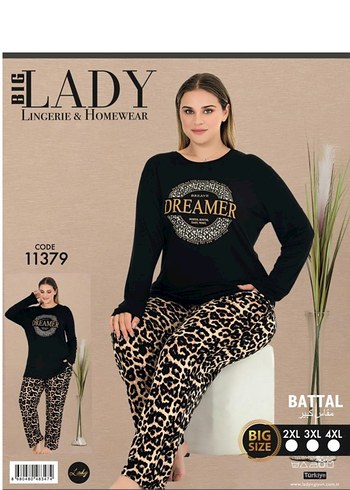 46 Beden Büyük Beden Uzun Kollu Zebra Desenli Kadın Pijama