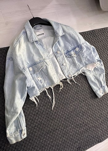 xs Beden Gri Düğmeli Midi Denim Ceket