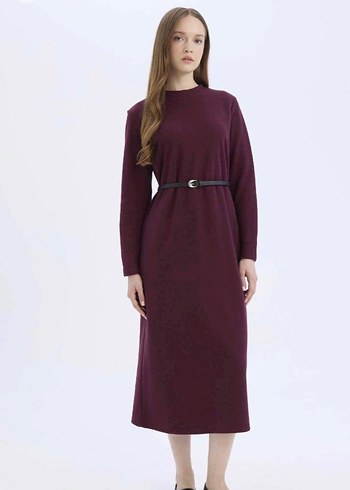 Bordo Triko Elbise - Görsel 2