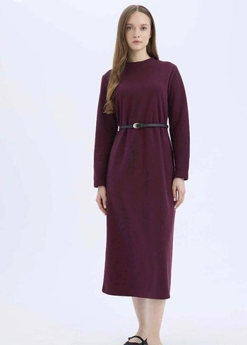 Bordo Triko Elbise - Görsel 3