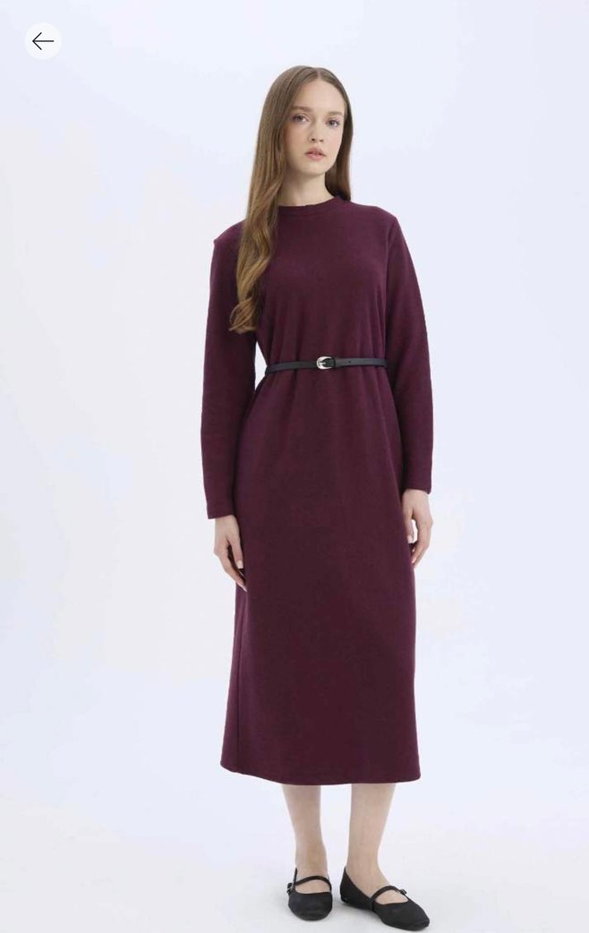 Bordo Triko Elbise - Görsel 2