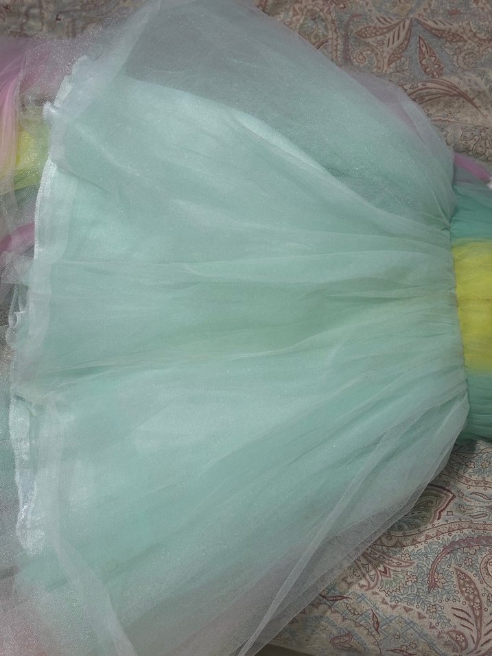 Kız Çocuk Çok Renkli Drapeli Tütülü elbise - Görsel 2