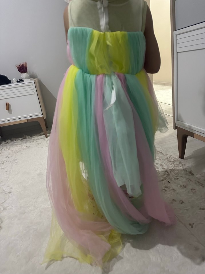 Kız Çocuk Çok Renkli Drapeli Tütülü elbise - Görsel 5