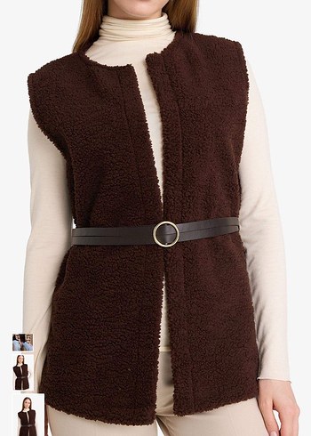 Kahverengi Kemerli Kadın Yelek - Görsel 2