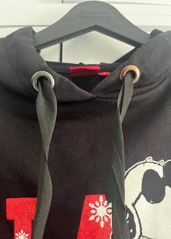 Peanuts Siyah Kapüşonlu Baskılı Kadın Sweatshirt