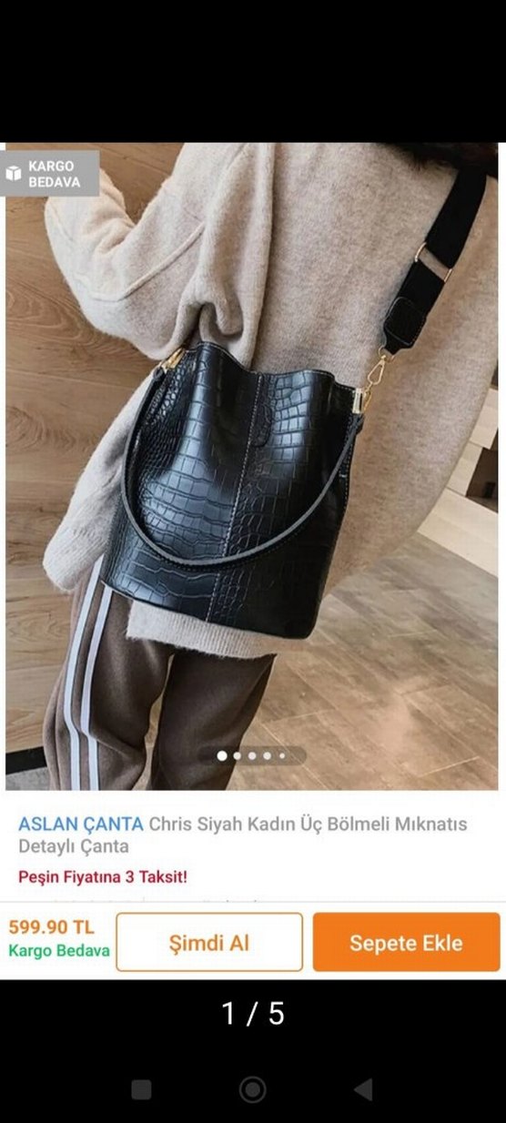 Siyah Deri Yılan Desenli Tokalı Kadın Çanta - Görsel 3