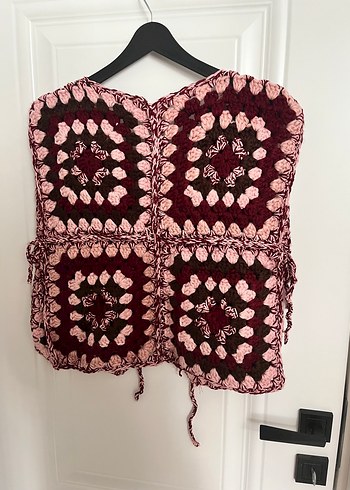 Zara Bordo Pembe Desenli Bohem Örgü Yelek