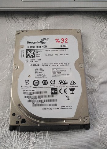 Seagate 500GB %92 sağlıklı Laptop İnce HDD