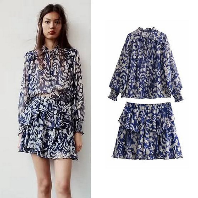 Zara Desenli Fırfırlı Mini Etek - Görsel 5