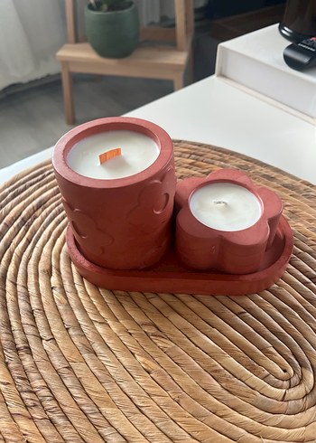 Kırmızı Soya Mum ve Mumluk Seti - Görsel 2