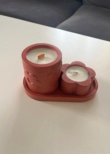 Kırmızı Soya Mum ve Mumluk Seti - Görsel 3