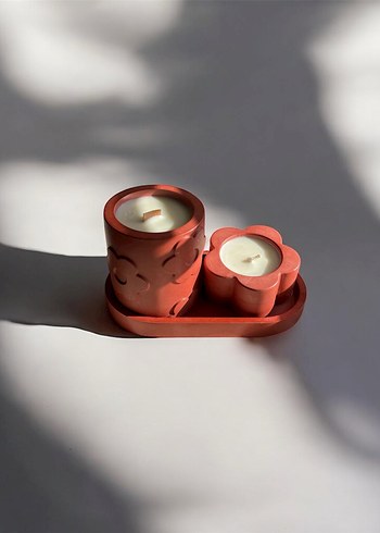 Kırmızı Soya Mum ve Mumluk Seti - Görsel 4