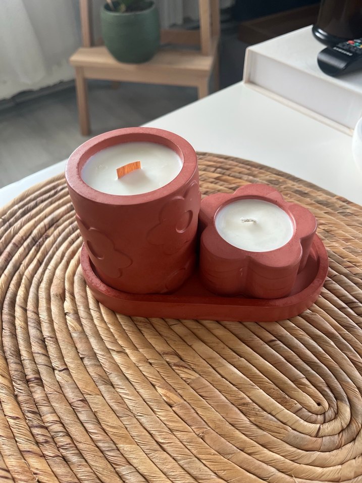 Kırmızı Soya Mum ve Mumluk Seti - Görsel 2