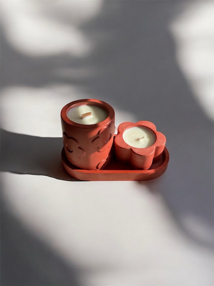 Kırmızı Soya Mum ve Mumluk Seti - Görsel 4