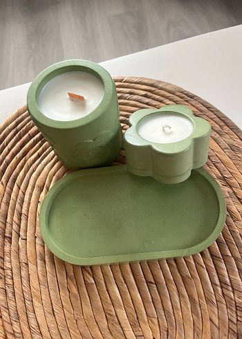 Doğal Soya Yeşil Mum ve Mumluk Seti - Görsel 3