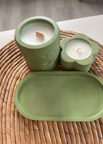 Doğal Soya Yeşil Mum ve Mumluk Seti - Görsel 2