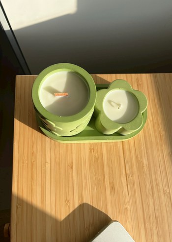 Doğal Soya Yeşil Mum ve Mumluk Seti - Görsel 5