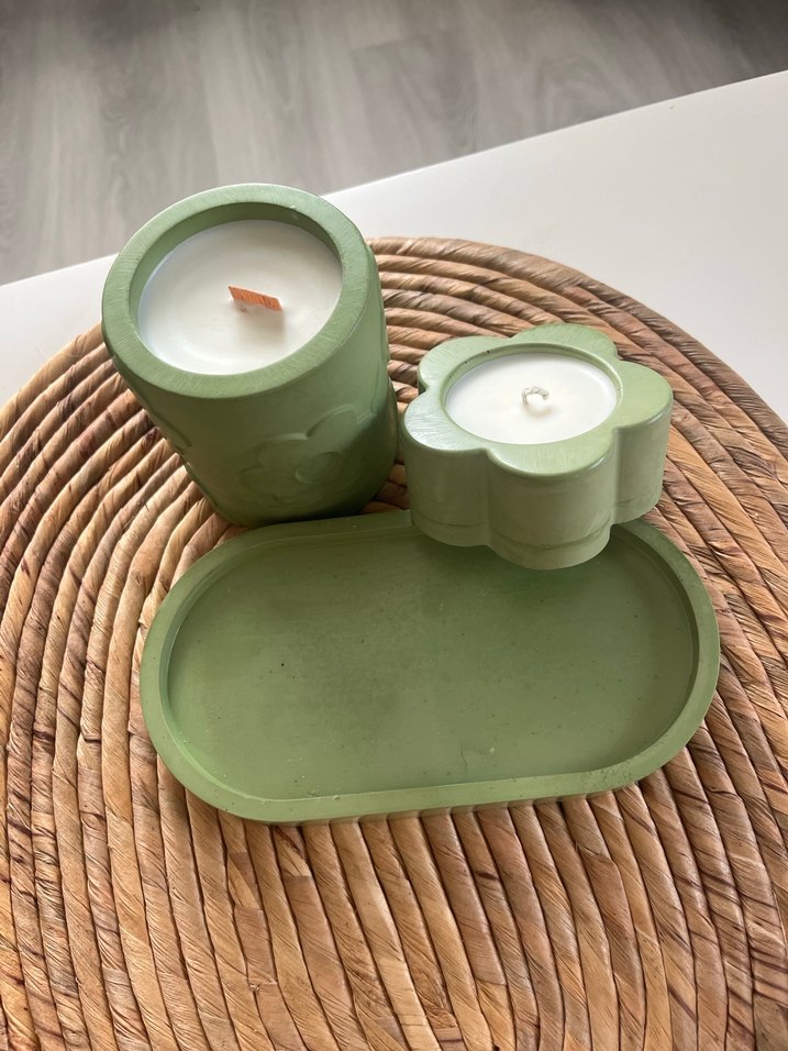 Doğal Soya Yeşil Mum ve Mumluk Seti - Görsel 3