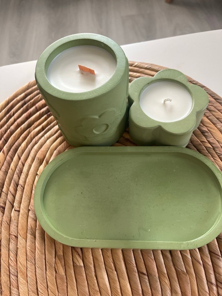 Doğal Soya Yeşil Mum ve Mumluk Seti - Görsel 2