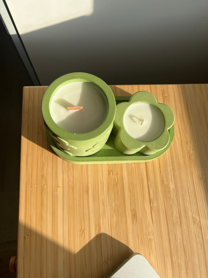 Doğal Soya Yeşil Mum ve Mumluk Seti - Görsel 5