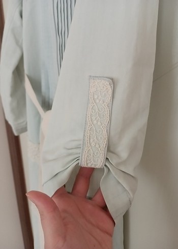 Bej Uzun Kollu Vintage Bohem Kadın Sabahlık - Görsel 3