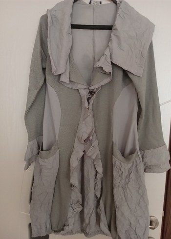 Gri Uzun Keten Hamile Ceketi - Görsel 2